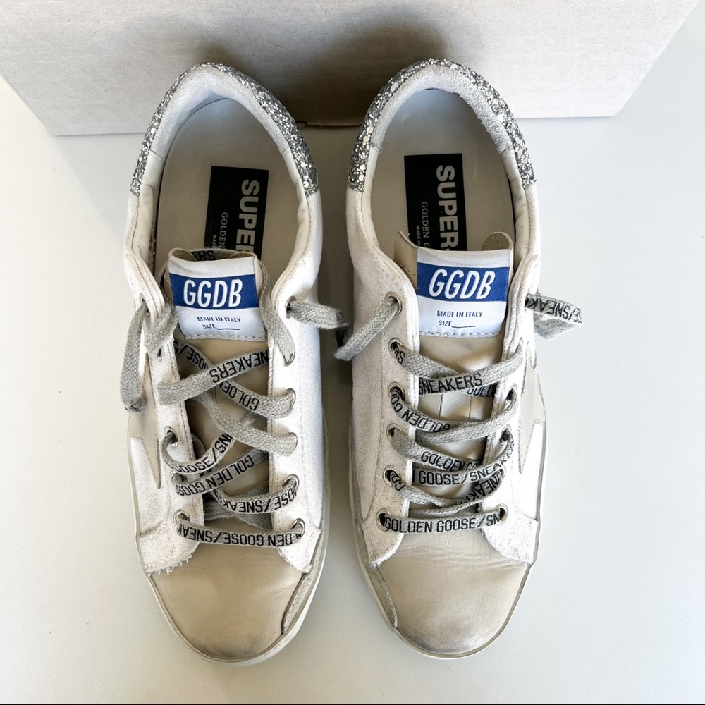 Golden Goose White Superstar Glitter Sneakers Shoes - Picture 3 of 6